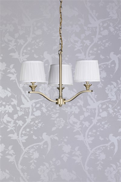 (image for) Laura Ashley Hemsley 3 Light Armed Pendant Matt Antique Brass With Shade